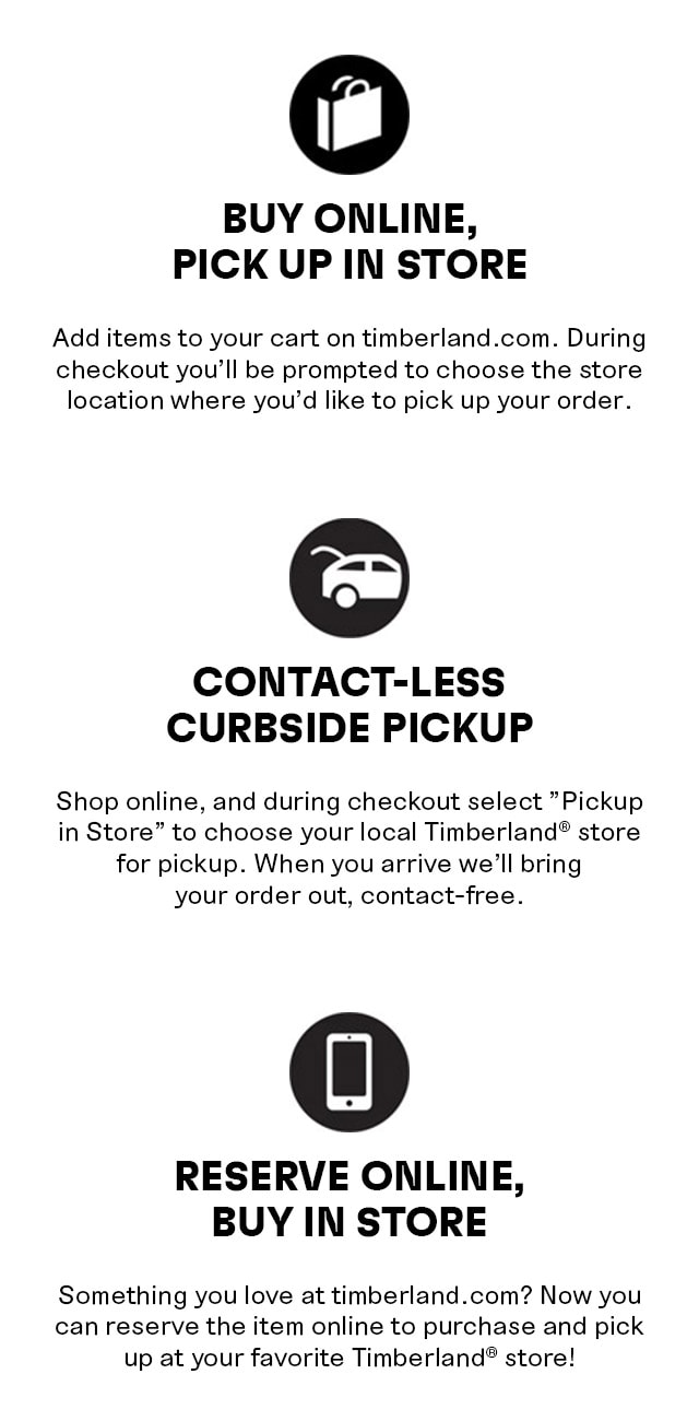 1: BUY ONLINE, PICK UP IN STORE. 2: CONTACT-LESS CURBSIDE PICKUP. 3: RESERVE ONLINE, BUY IN STORE.