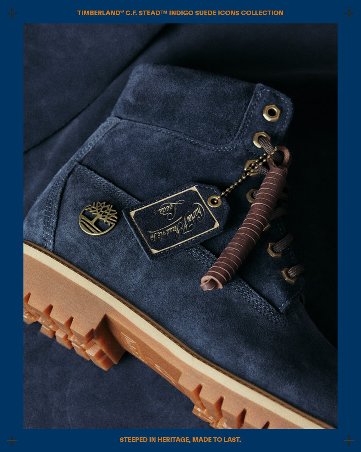 image of a dark blue suede Timberland boot